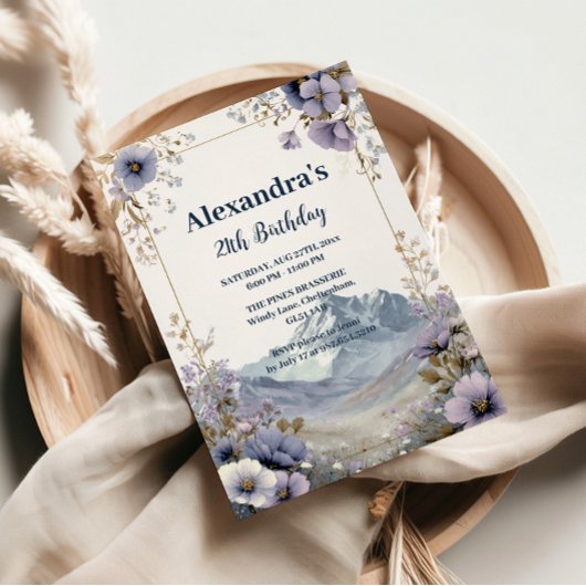 Lavender Wildflower Mountain Birthday Kaart