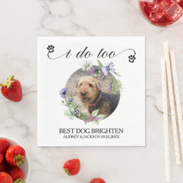 Lavender Wildflowers Frame Dog Photo Wedding Servet