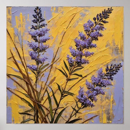 Lavender Wildflowers on Golden Textured Background Poster (Voorkant)