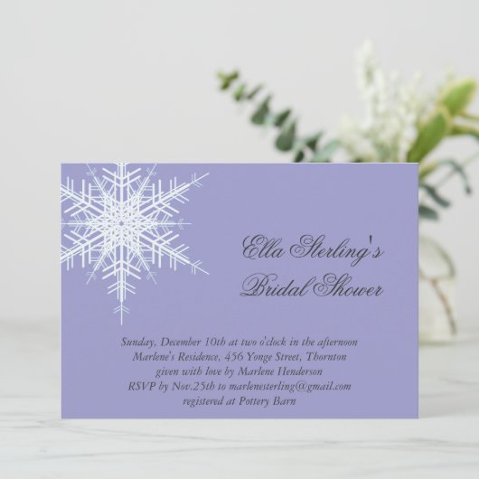 Lavender Winter Snowflake Bridal Shower Kaart (Staand voorkant)