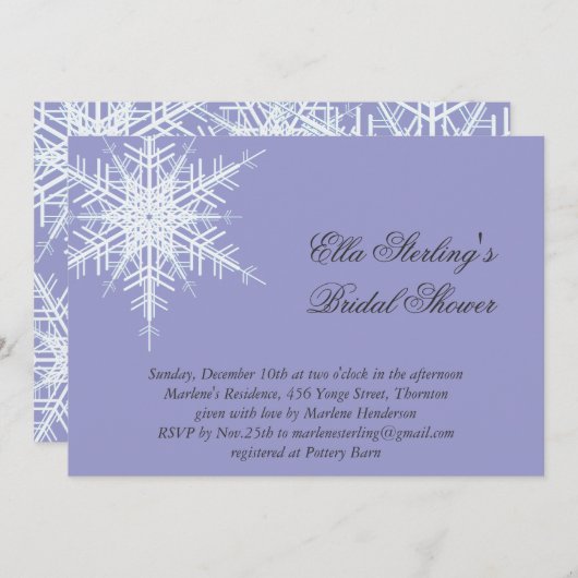 Lavender Winter Snowflake Bridal Shower Kaart (Voorkant / Achterkant)