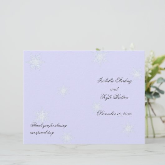Lavender Winter Snowflake Wedding Programme (Staand voorkant)