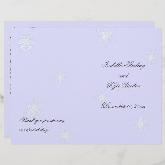 Lavender Winter Snowflake Wedding Programme (Voorkant / Achterkant)