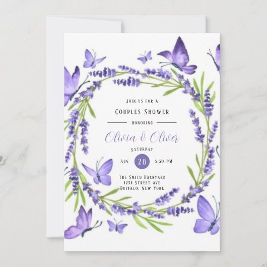 Lavender Wisteria and Butterflies Couples Shower Kaart (Voorkant)