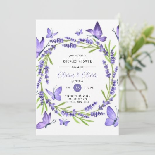 Lavender Wisteria and Butterflies Couples Shower Kaart (Staand voorkant)