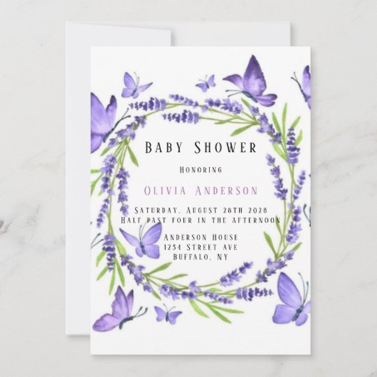 Lavender & Wisteria Butterflies Girl Baby shower Kaart (Voorkant)