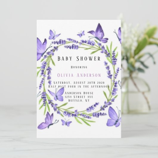 Lavender & Wisteria Butterflies Girl Baby shower Kaart (Staand voorkant)