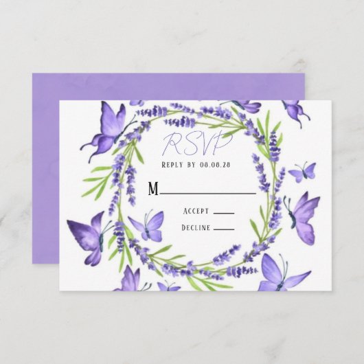 Lavender Wisteria & Butterflies Wedding RSVP (Voorkant / Achterkant)