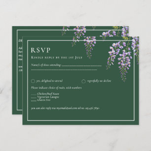 Lavender WISTERIA Emerald Green All-in-1 Wedding Briefkaart