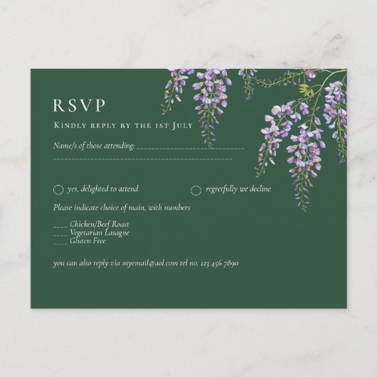 Lavender WISTERIA Emerald Green All-in-1 Wedding Briefkaart (Voorkant)