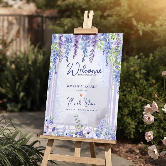 Lavender Wisteria Floral Arch Wedding Welcome Poster