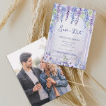 Lavender Wisteria Garden Romantic Photo Wedding Aankondiging<br><div class="desc">Lavender Wisteria Garden Photo Save the Date Card | Purple Floral Wedding Announcement . Announce your upcoming celebration with this elegant lavender wisteria floral arch photo save the date card, designed for romantic garden and outdoor weddings. The front of the card features cascading watercolor wisteria blooms in soft lavender and...</div>