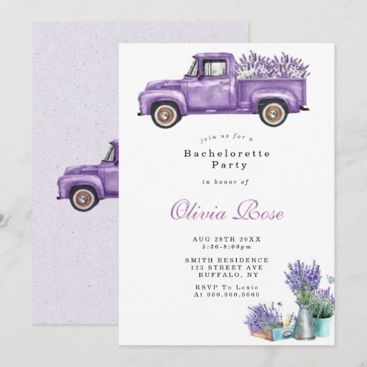 Lavender Wisteria Truck Bachlorette Party Invites (Voorkant / Achterkant)