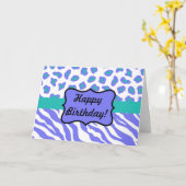 Lavender, wit & Blauwgroen Zebra & Cheetah persona Kaart (Gele Bloem)