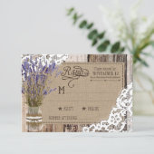 Lavender Wood Lace Rustic RSVP-kaart RSVP Kaartje (Staand voorkant)
