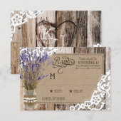 Lavender Wood Lace Rustic RSVP-kaart RSVP Kaartje (Voorkant / Achterkant)