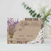 Lavender Wood Lace Rustic RSVP-kaart RSVP Kaartje (Staand voorkant)