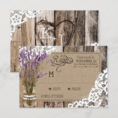 Lavender Wood Lace Rustic RSVP-kaart RSVP Kaartje (Voorkant / Achterkant)