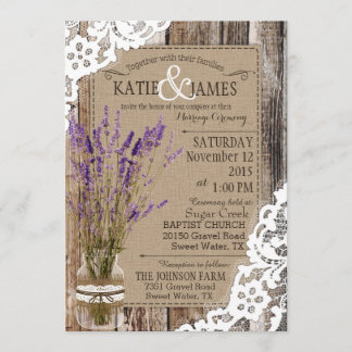 Lavender Wood Lace Rustic Wedding Kaart