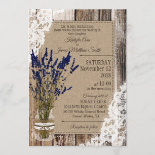 Lavender Wood Lace Rustic Wedding Kaart
