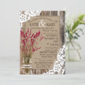 Lavender Wood Lace Rustic Wedding Kaart (Staand voorkant)