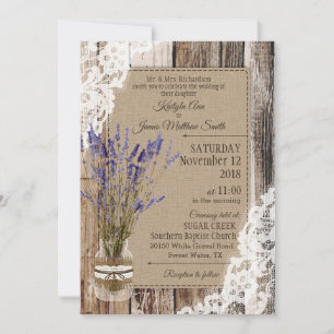 Lavender Wood Lace Rustic Wedding Kaart