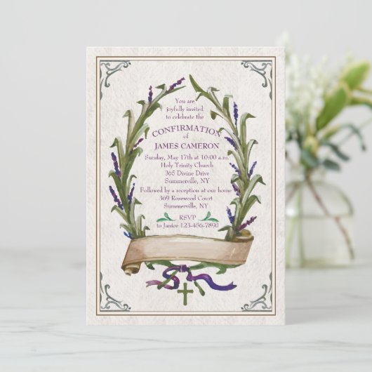 Lavender Wreath Invitation Kaart (Staand voorkant)