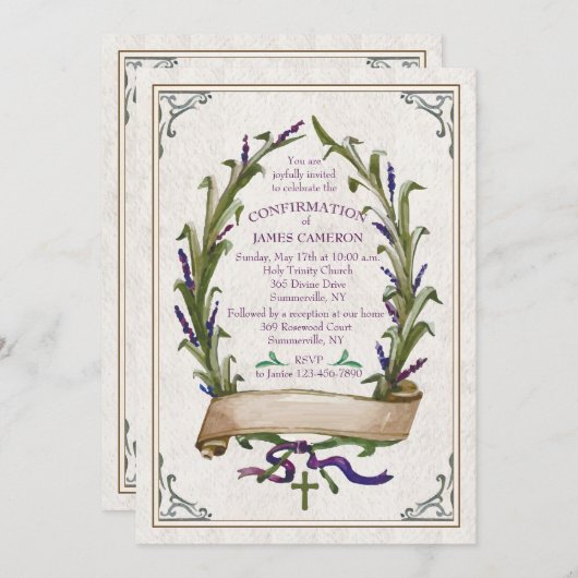 Lavender Wreath Invitation Kaart (Voorkant / Achterkant)