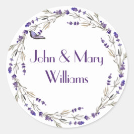 Lavender Wreath met Butterfly Ronde Sticker
