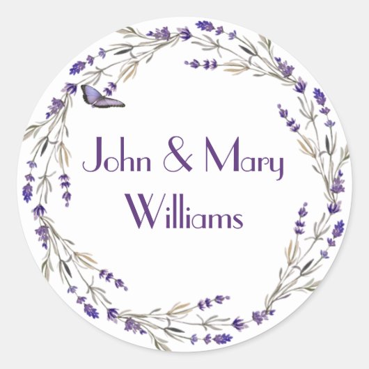 Lavender Wreath met Butterfly Ronde Sticker (Voorkant)