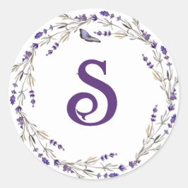 Lavender Wreator met Monogram Inital Ronde Sticker