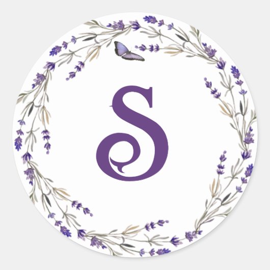 Lavender Wreator met Monogram Inital Ronde Sticker (Voorkant)