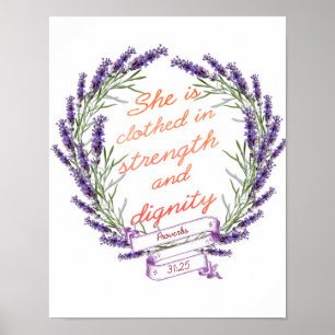 Lavender WreatStrength Dignity Bijbel Verse Art Poster