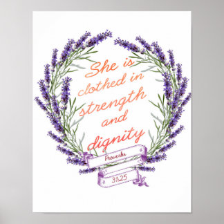 Lavender WreatStrength Dignity Bijbel Verse Art Poster