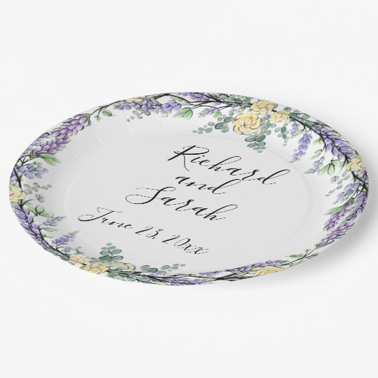 Lavender Yellow Rose en Eucalyptus  Papieren Bordje (Gekanteld)