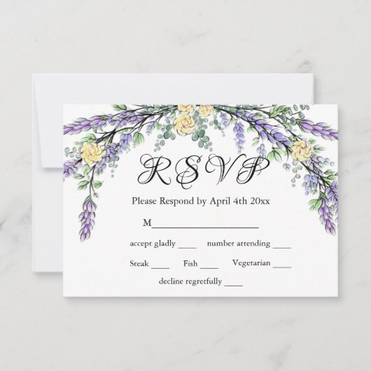 Lavender Yellow Rose en Eucalyptus RSVP-kaart RSVP Kaartje (Voorkant)