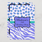 Lavender Zebra Leopard 50th Birthday Invitation Kaart (Voorkant / Achterkant)