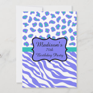 Lavender Zebra Leopard 70th Birthday Invitation Kaart