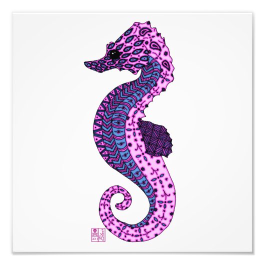  lavender Zen Tangle Seahorse Ocean Art Foto Afdruk (Voorkant)