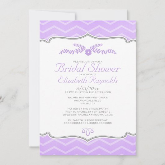 Lavender Zigzag Bridal Shower Invitations Kaart (Voorkant)