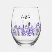 Lavenderbijen naam script wijnglas zonder voet (Voorkant)
