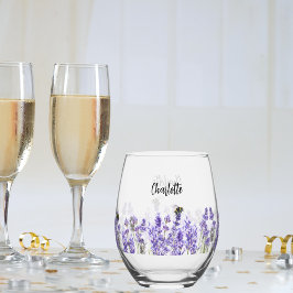 Lavenderbijen naam script wijnglas zonder voet