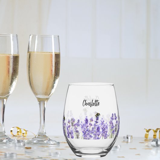 Lavenderbijen naam script wijnglas zonder voet