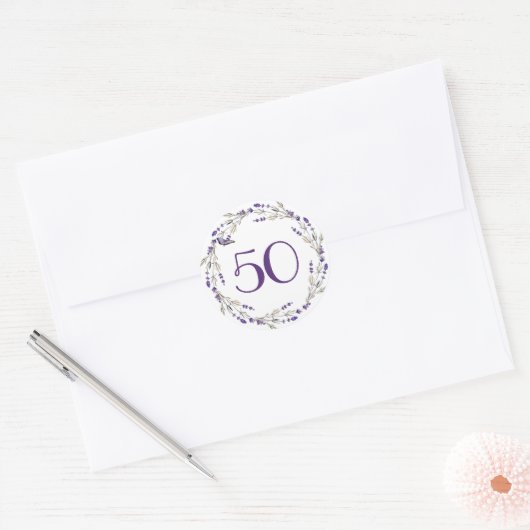 Lavenderkrans voor 50-jarig jubileum ronde sticker (Envelop)