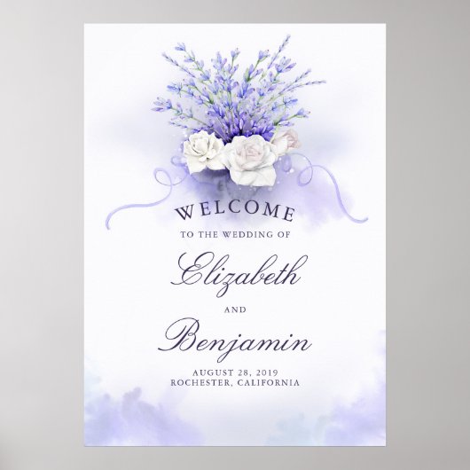 Lavenders en White Roses Wedding Welcome Sign Poster (Voorkant)