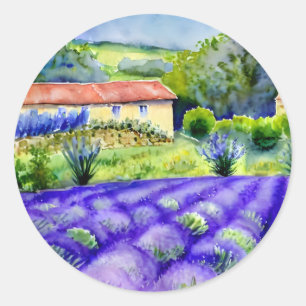 Lavendervelden tekenen ronde sticker