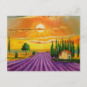 Lavendeveld bij zonsondergang briefkaart