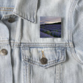 Lavendeveld bij zonsondergang vierkante button 5,1 cm (In situ)