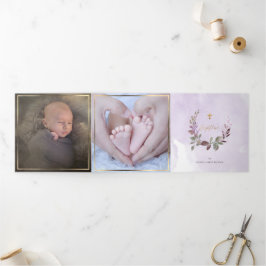 Lavendre Couronne de Feuillage Aquarelle, Bapteme Drieluik Uitnodiging