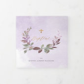 Lavendre Couronne de Feuillage Aquarelle, Bapteme Drieluik Uitnodiging (Cover)